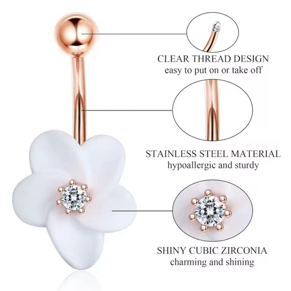 14G Flower Belly Button Piercing Navel Ring for Women/Girls - NEW - Picture 4 of 5